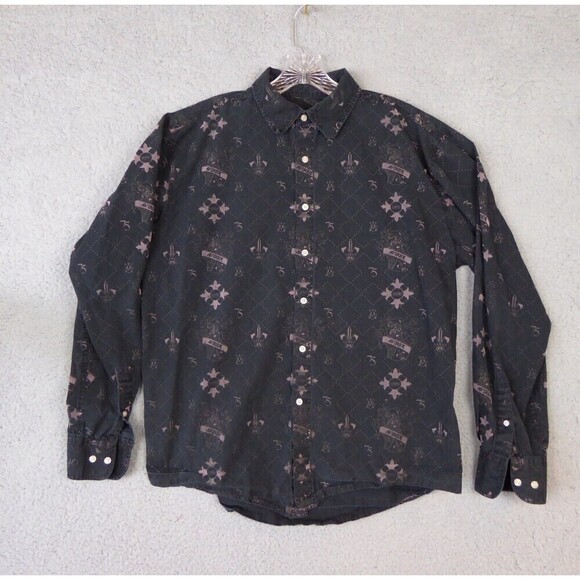 Avirex Shirt Mens Large Black Long Sleeve Button Down Floral Stitching Designer - Picture 1 of 10